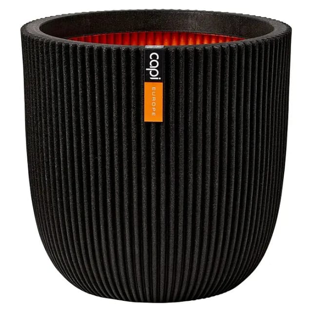 Capi Übertopf Kugel Groove NL elegant Schwarz 43 x 41 cm