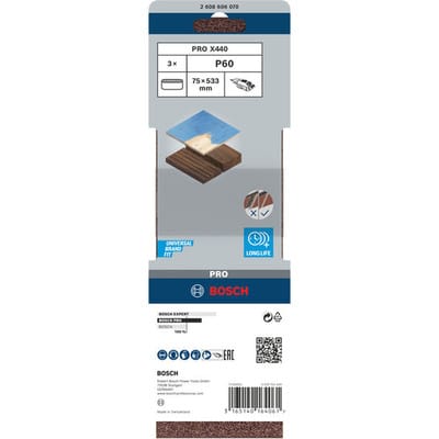 Bosch Schleifband Pro für Bandschleifer 75 mm x 533 mm Korn 60 3 Stück