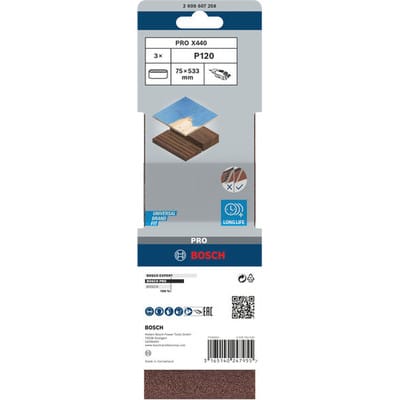 Bosch Schleifband Pro für Bandschleifer 75 mm x 533 mm Korn 120 3 Stück