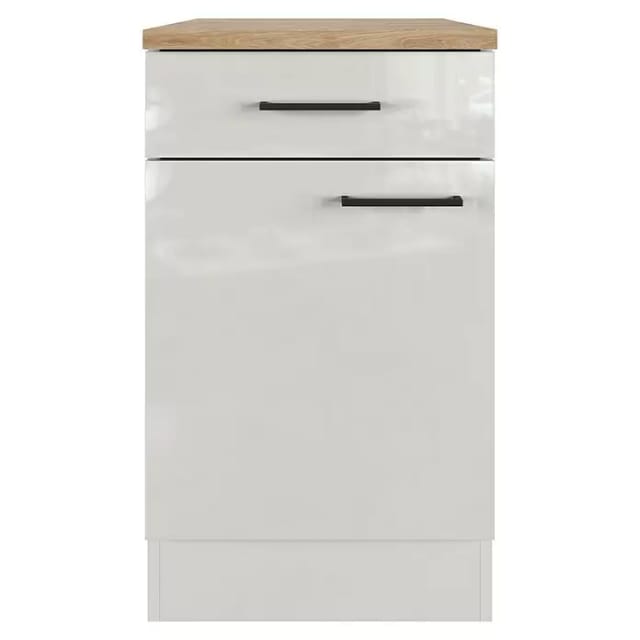Flex-Well Exclusiv Küchen-Unterschrank Lund 50 cm Lichtgrau glänzend-Rauchgrau