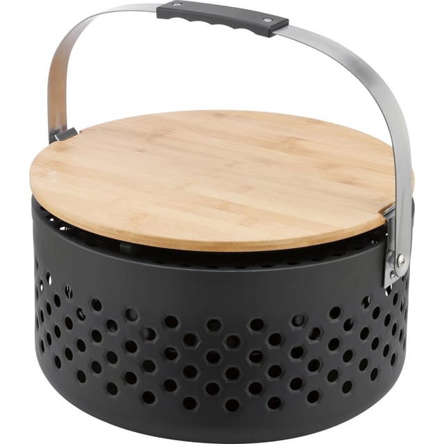 Raucharmer Holzkohlegrill Ø 37,3 x 37 cm inkl. Bambus-Schneidebrett