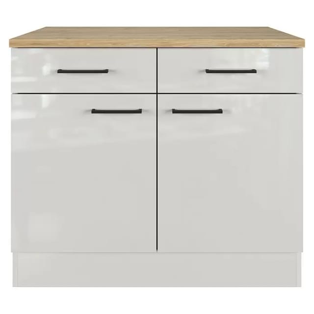 Flex-Well Exclusiv Küchen-Unterschrank Lund 100 cm Lichtgrau glänzend-Rauchgrau