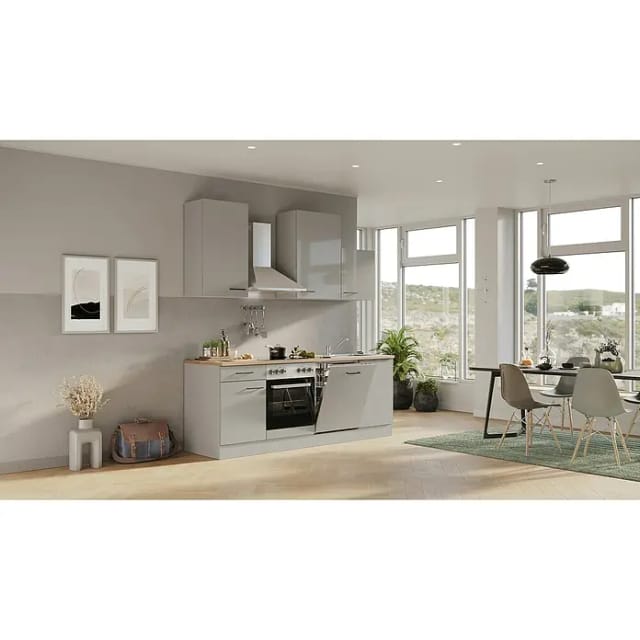 Flex-Well Exclusiv Küchenzeile 1701-016 Lund 220 cm Lichtgrau glänzend-Rauchgrau