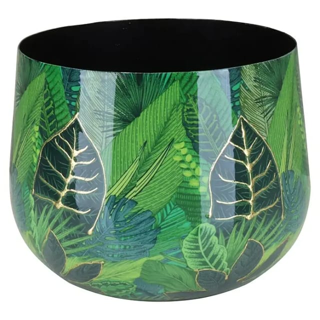 Übertopf Flora mit Blätterprint Ø 21 cm x 17 cm Grün-Gold