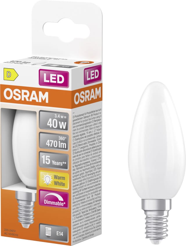 Osram LED-Leuchtmittel E14 Kerzenform 3,4 W 470,m Matt 9,7 cm x 3,5 cm