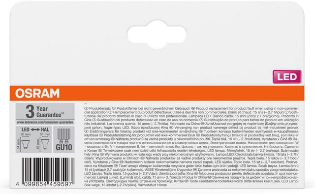 Osram LED-Leuchtmittel GU10 Reflektor PAR16 Warmweiß 3,7 W 350,m 3er-Pack