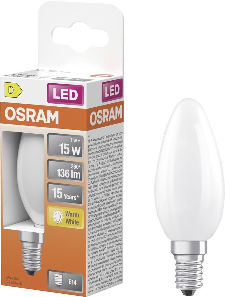 Osram LED-Leuchtmittel E14 Kerzenform 1 W 136,m Matt 10 cm x 3,5 cm