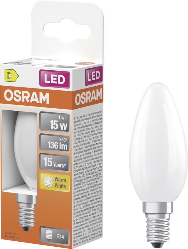 Osram LED-Leuchtmittel E14 Kerzenform 1 W 136,m Matt 10 cm x 3,5 cm
