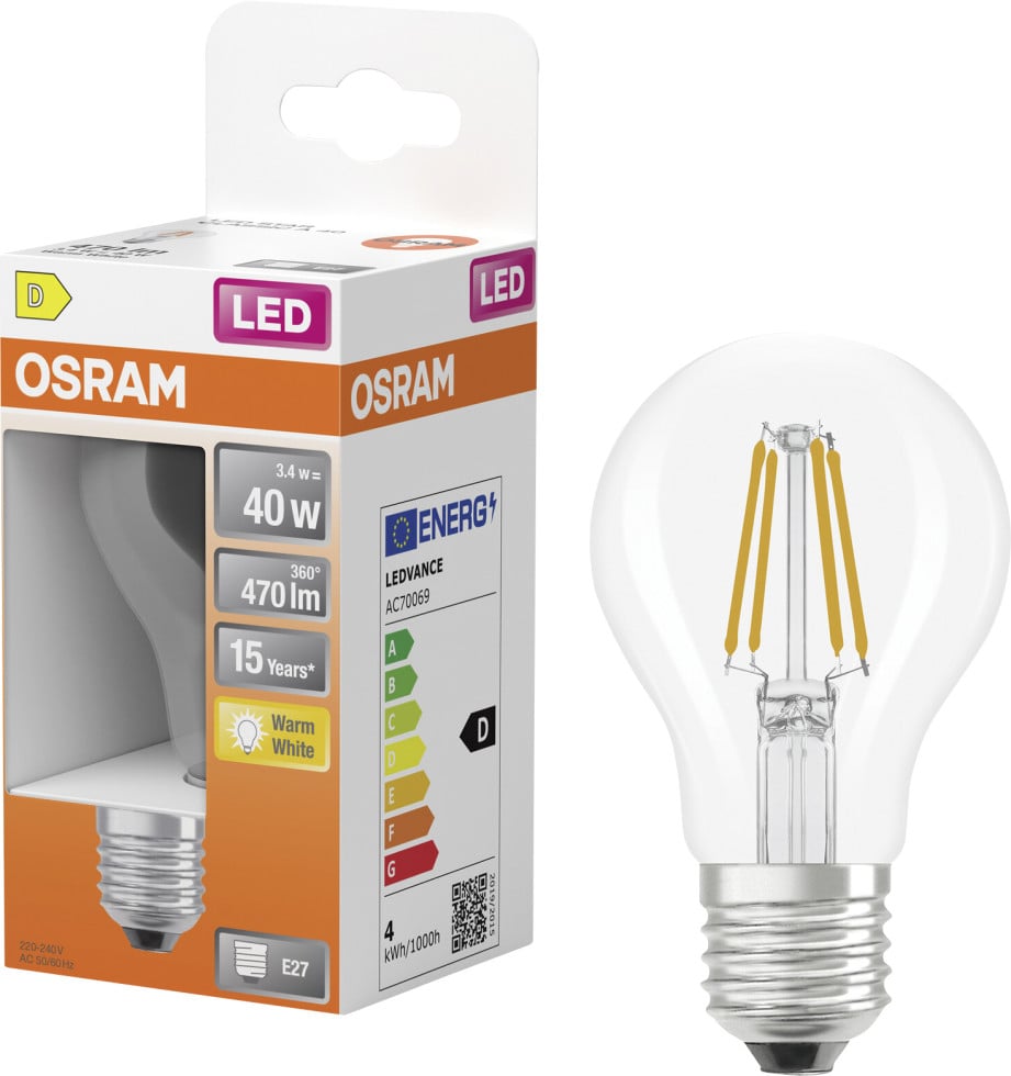 Osram LED-Leuchtmittel E27 Glühlampenform 3,4 W 470,m Warmweiß Klar Bild 2