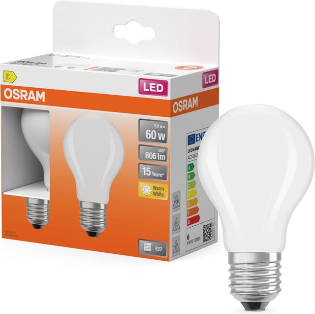 Osram LED-Leuchtmittel E27 Glühlampenform 5,9 W 806,m Matt 10,5 x 6 cm 2er-Pack