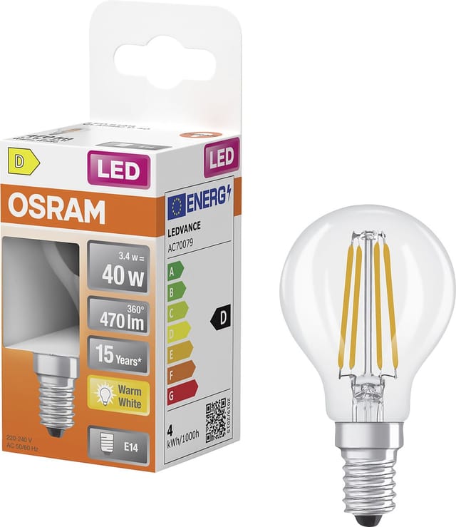 Osram LED-Leuchtmittel E14 Tropfenform 3,4 W 470,m Warmweiß Klar 8,4 x 4,5 cm