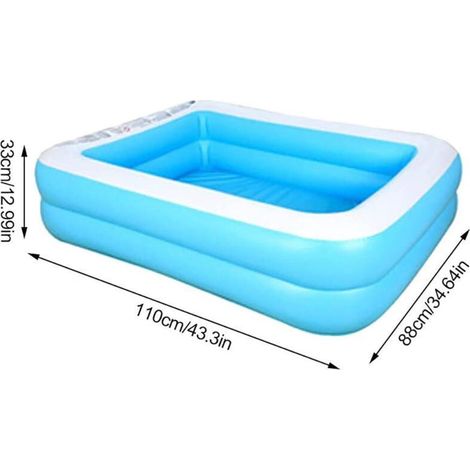 Rechteckiger, Blauer, Aufblasbarer Familienpool 110 X 88 X 33 Cm – Umweltfreundliches Pvc – Doppelter Auslaufschutz
