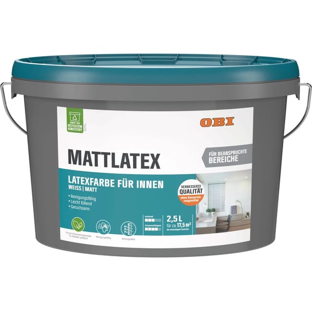OBI Mattlatex Konservierungsmittelfrei Weiß-Matt 2,5,