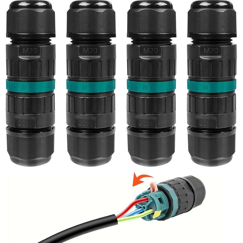 Wasserdichter 3-adriger Stecker (ip68) – Uv-beständiges Pa66-nylon – Schnelle, Schraubenlose Außenverkabelung – Drahtdurchmesser 9–12 Mm