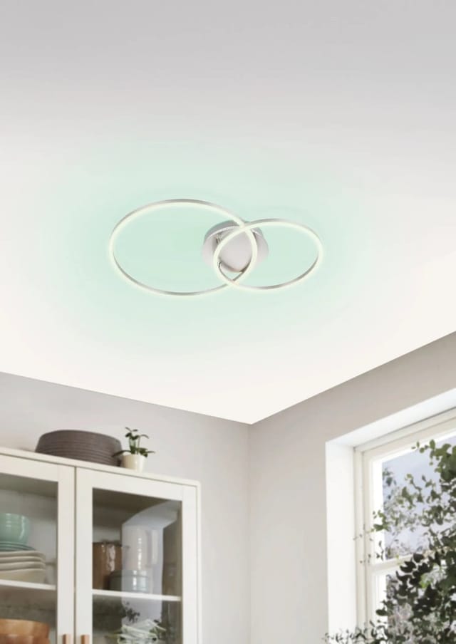 Eglo LED-Deckenleuchte Palmaves 3 Nickel-Matt Silber 55 cm x 39 cm Weiß