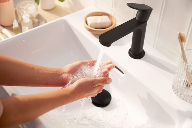 hansgrohe Waschtischarmatur Rebris S 110 Wasserhahn Bad m. Zugstange Mattschwarz