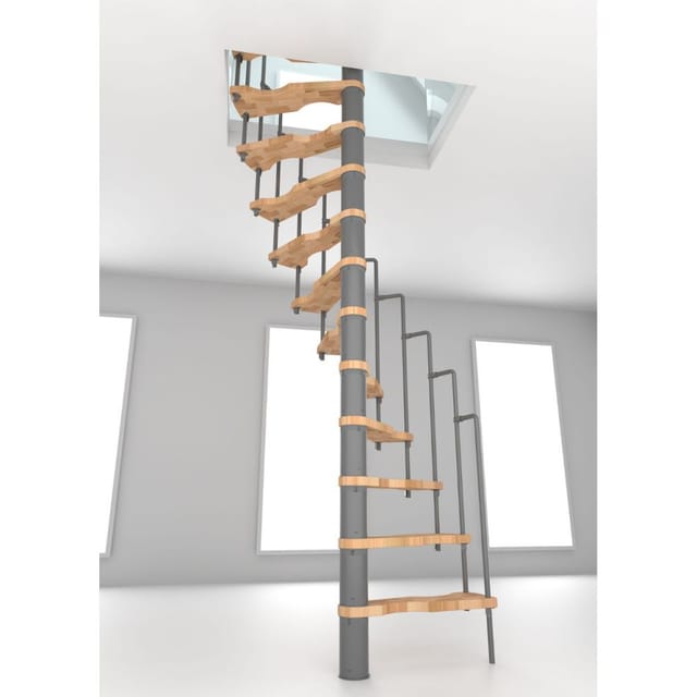 Minka Spindeltreppe Suono 120 cm x 68 cm Grau-Buche Hell Raumhöhe bis 305 cm