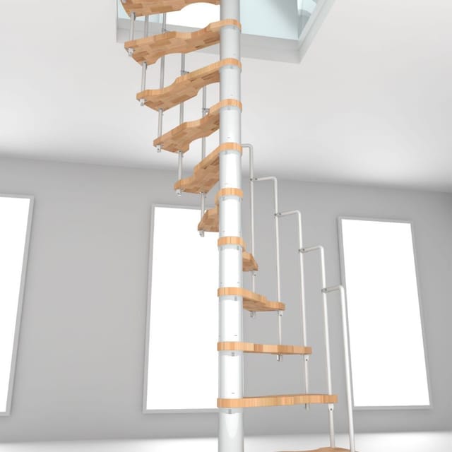 Minka Spindeltreppe Suono 120 cm x 68 cm Buche-Weiß Raumhöhe bis 305 cm