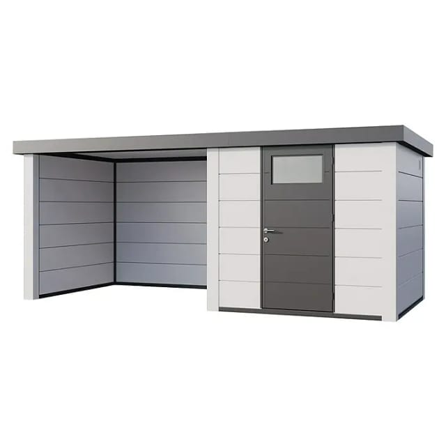 Gerätehaus Classico 2424 mit Lounge S Links mit Weiße Ecken 522 x 238 cm Weiß