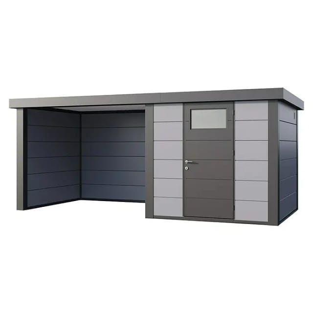 Gerätehaus Classico 2424 mit Lounge S Links 522 cm x 238 cm Hellgrau