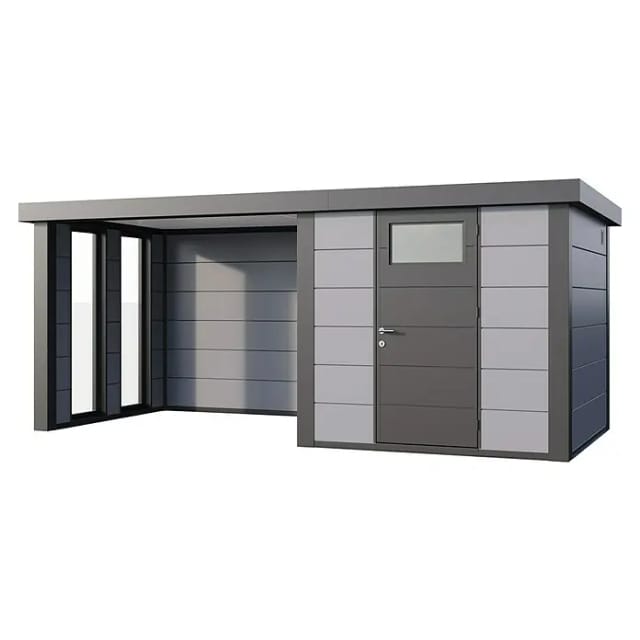 Gerätehaus Classico 2424 mit Lounge S Links m. Fenster 522 cm x 238 cm Hellgrau