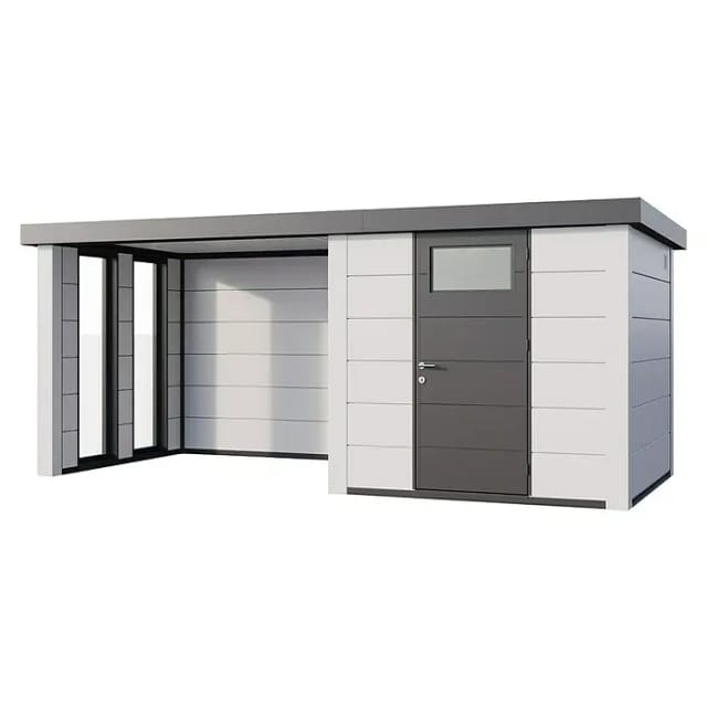 Gerätehaus Classico 2424 Lounge S Links Fenster u. Weiße Ecken 522 x 238 cm Weiß