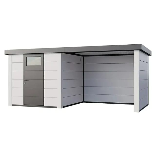Gerätehaus Classico 2424 mit Lounge S Rechts m. Weiße Ecken 522 x 238 cm Weiß