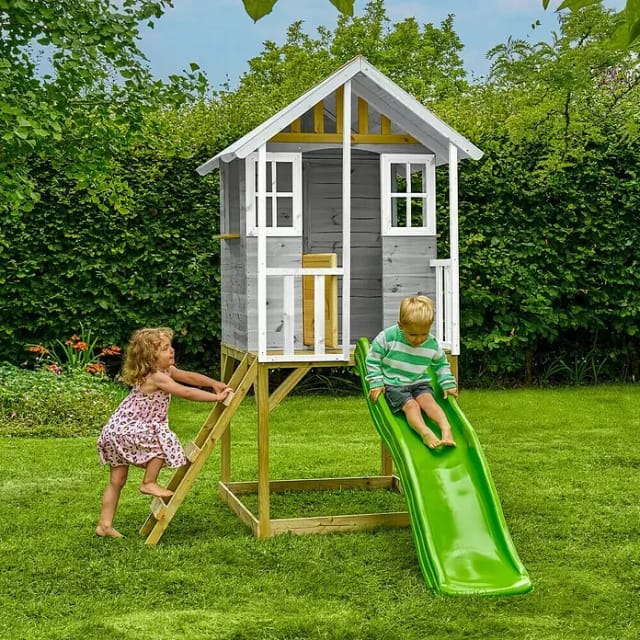 Zwerkules Spielhaus Valli 1 m. Rutsche 270 cm x 148 cm x 244 cm Grau FSC®
