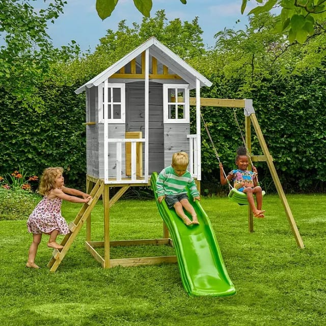 Zwerkules Spielhaus Valli 2 m. Rutsche u. Schaukel 352 x 280 x 244 cm Grau FSC®