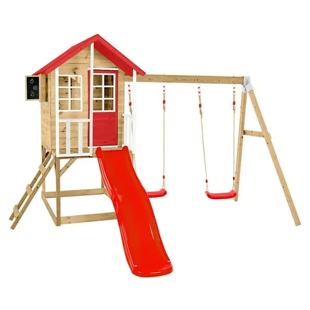 Zwerkules Spielhaus Lolla 3 m. Rutsche u. Schaukel 352 x 370 x 224 cm Rot FSC®