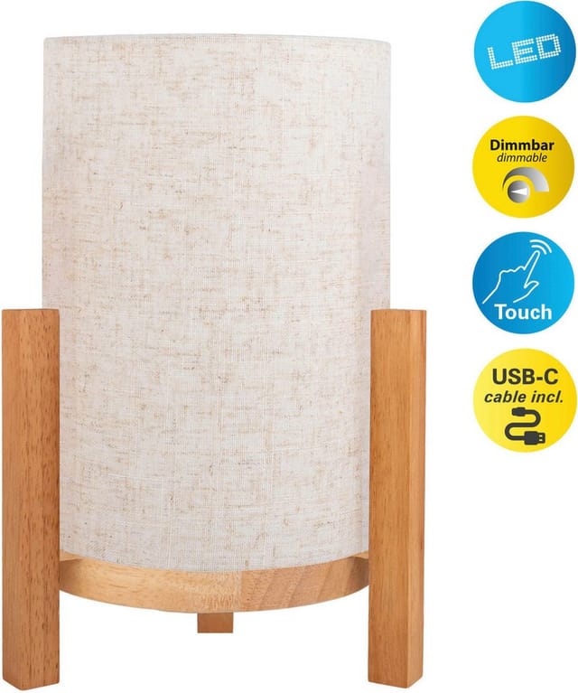 Näve LED-Leinen-Akkutischleuchte Madita Ø 22 cm x 32 cm