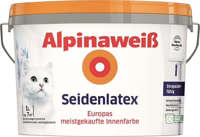 Alpinaweiß Seidenlatex 1 Liter seidenglänzend