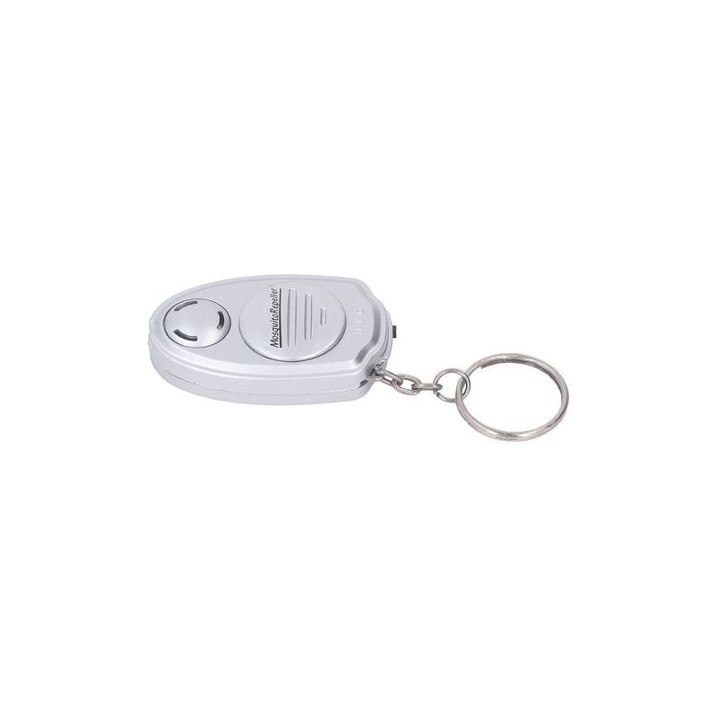 Mini-ultraschall-mückenschutzgerät. Sicher Und Geräuschlos. Silber. Mit Schlüsselanhänger.