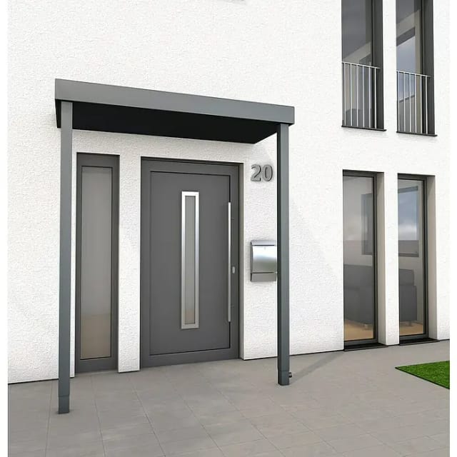 Gutta Rechteckvordach BS PLUS Anthrazit 200 x 90 cm 2 Pfosten und Ablauf Rechts