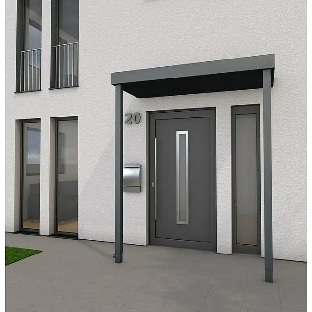 Gutta Rechteckvordach BS PLUS Anthrazit 200 x 90 cm 2 Pfosten und Ablauf Links