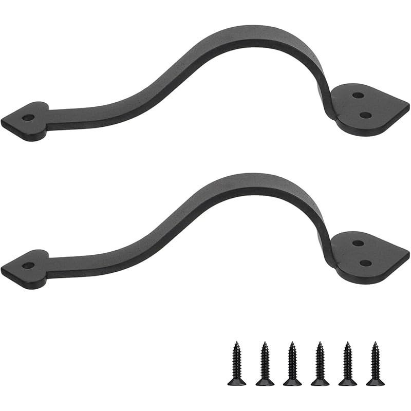 Set Mit 2 Schwarzen Türgriffen, 23 Cm, Gebogen, Mattschwarz Lackiert, Für Scheunentore, Brüstungstüren, Garagentore, Außentüren