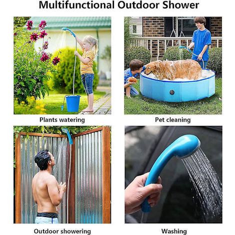 Douche De Camping Portable Avec Pompe À Eau, Câble Usb 2200 Mah, Bleu-aquaforge