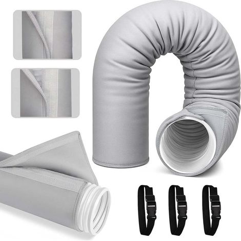 Housse Isolante Portable Pour Tuyau De Climatisation, 150 X 53 Cm, Enveloppe Thermique Ajustable À 3 Couches, Grise – Usage Intérieur/extérieur-aquaforge