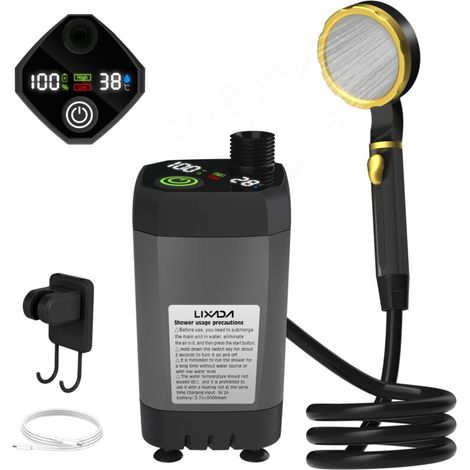 Douche De Camping Portable Avec Pompe Et Kit De Douche Extérieure Pour Camping-car Avec Écran Numérique Intelligent, Batterie 9000 Mah, Grise, Dubuns-aquaforge