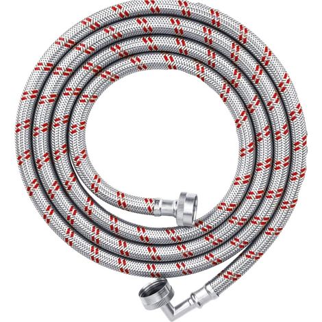 Tuyau D'Eau Chaude Tressé En Acier Inoxydable Pour Machine À Laver, Avec Coude À 90° Et Raccords En Laiton, 1,2 M-aquaforge