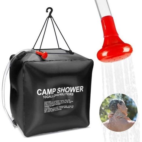 Sac De Douche Solaire (noir), 40 L, Portable Et Pliable, Avec Pommeau De Douche Et Chauffe-eau.-aquaforge