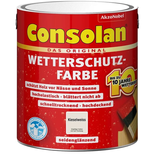 Consolan Wetterschutzfarbe Kieselweiß Seidenglänzend 2,5,