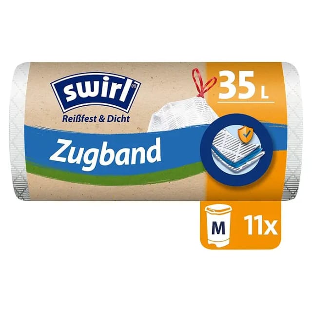 Swirl Zugband-Müllbeutel Reißfest & Dicht 35, Weiß 11 Stück