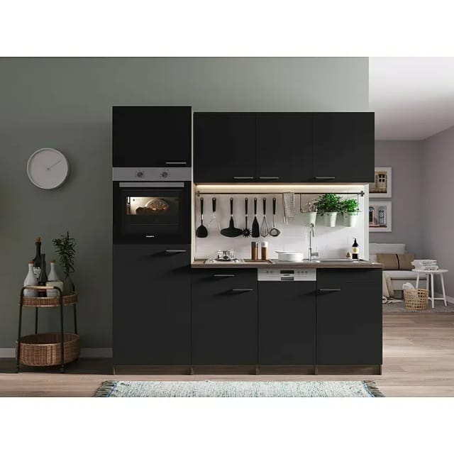 Respekta Küchenzeile 205 cm Schwarz-Eiche York