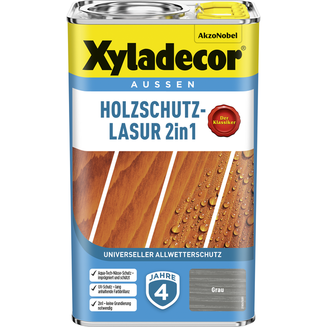 Xyladecor Holzschutz-Lasur 2in1 Grau 2,5 Liter