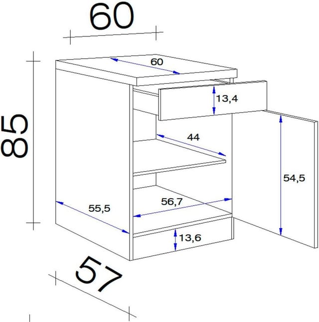 Flex-Well Classic Küchen-Unterschrank Nano 60 cm Buche Nachbildung