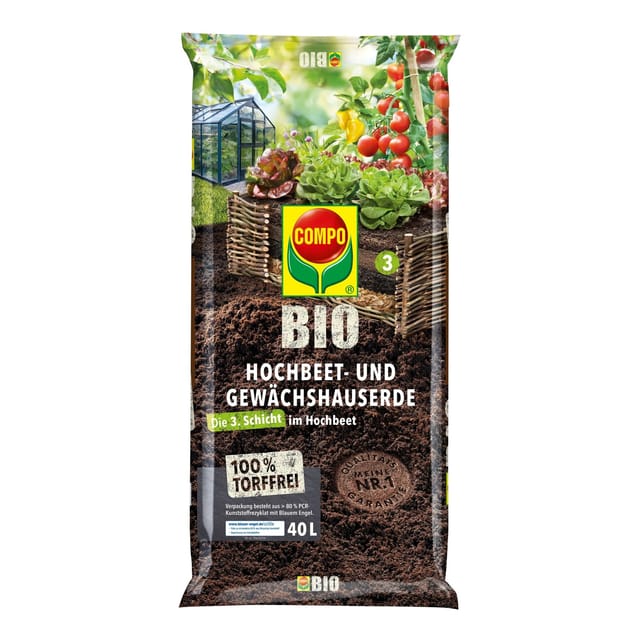 Compo Bio Hochbeet- und Gewächshauserde Torffrei 40,