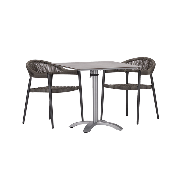 Acamp Set 2x Sessel Brooklyn 1x Tisch Acaplan 80 cm x 80 cm Anthrazit-Cemento