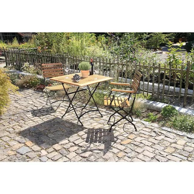 Acamp Set Lindau 1x Sessel 1x Stuhl 1x Tisch 80 cm x 80 cm Teak-Schwarz FSC®