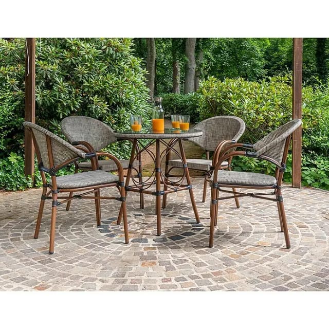Acamp Set 4x Sessel Maui 1x Tisch Maui Ø 70 cm Bambus-Cappuccino